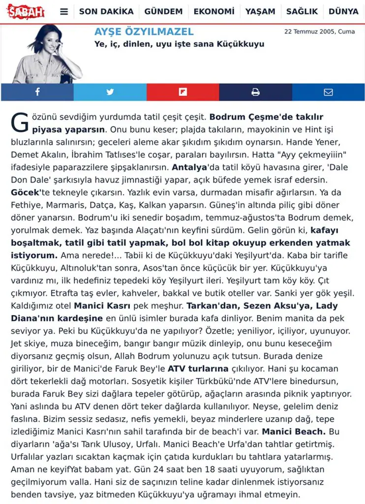 Sabah 2005 — Manici Kasrı haberi